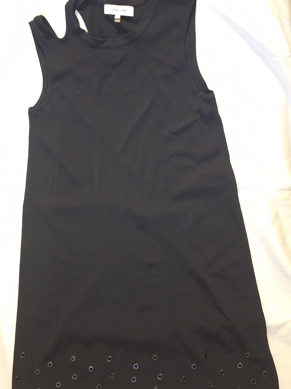John + Jenn Black Sleeveless Eyelet-Hem Tank Dress